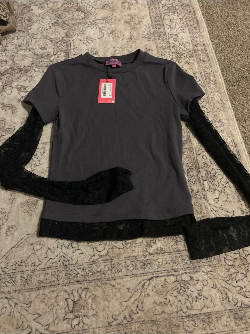 Edikted Gray Layered Lace Long Sleeve Top Size Small NWT Y2K Goth
